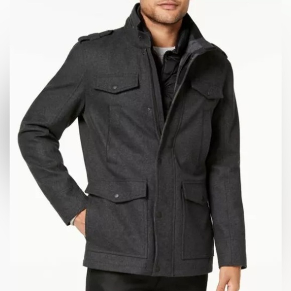 Guess Other - Men’s Guess Jacket Military Plaid Lined size XL Charcoal Gray like new 119RB221